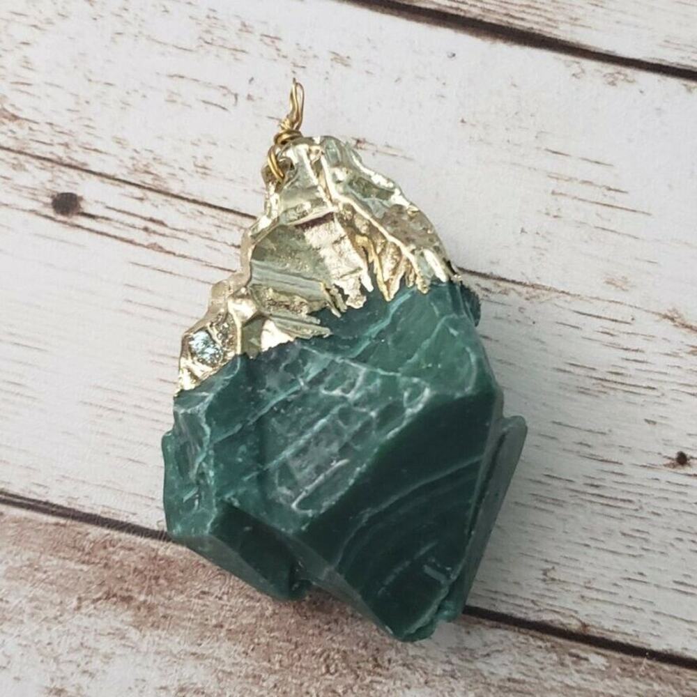 Vintage Pendant Large Pendant Green with Gold Tone - No Chain Included